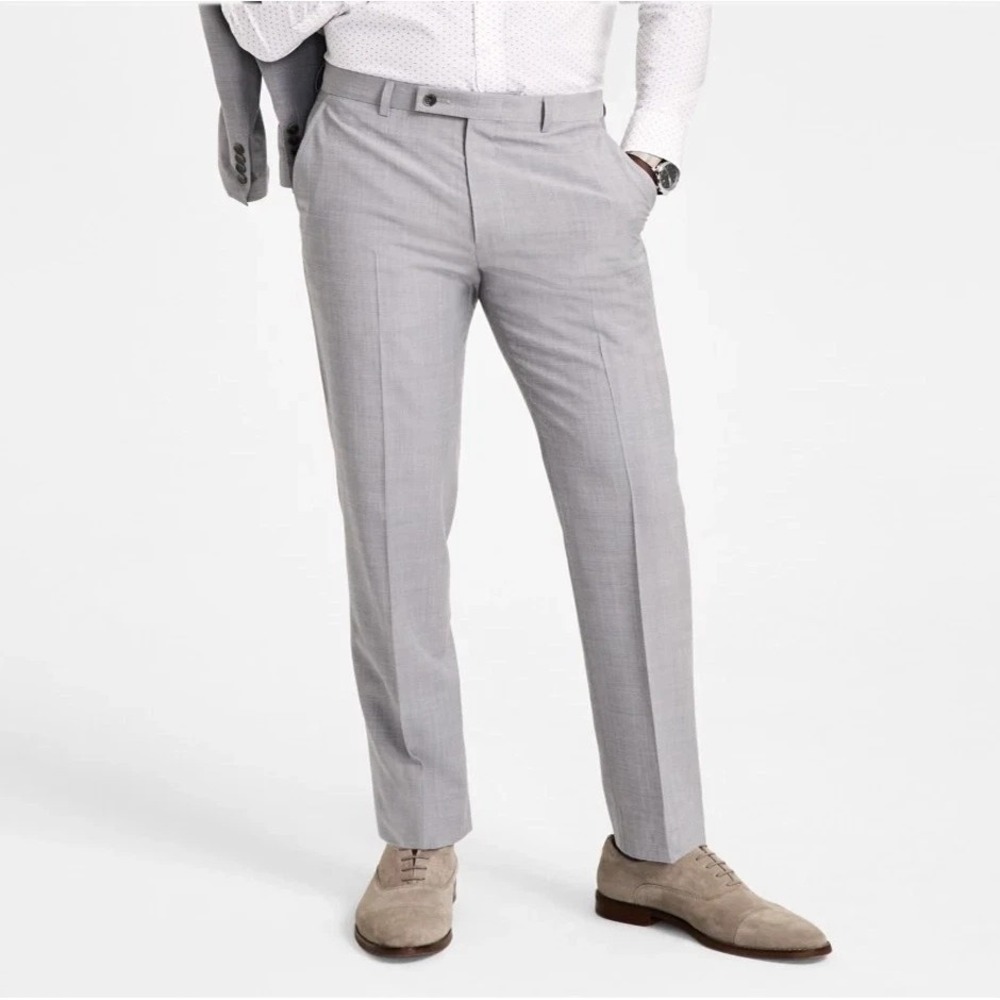 Calvin Klein Mens Suit Pants Slim-Fit Wool Grey Size 46W 30L